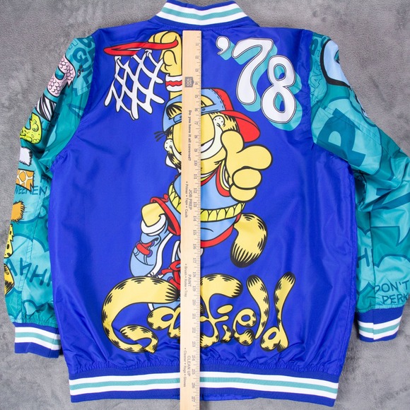Members Only x Garfield Mens Blue Varsity Bomber Jacket Graphics Size M - Picture 11 of 14